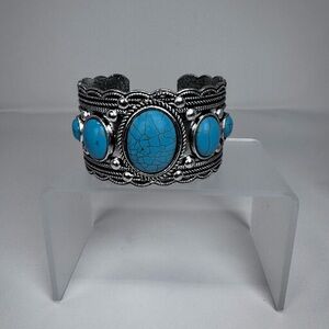 Turquoise Howlite Stone Silver-Tone Cuff Bracelet